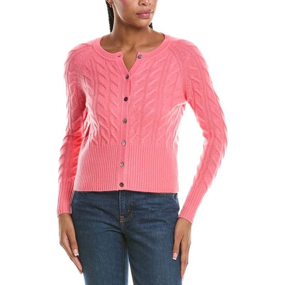 N.Peal Womens  Myla Cable 100% Cashmere Cardigan, Red